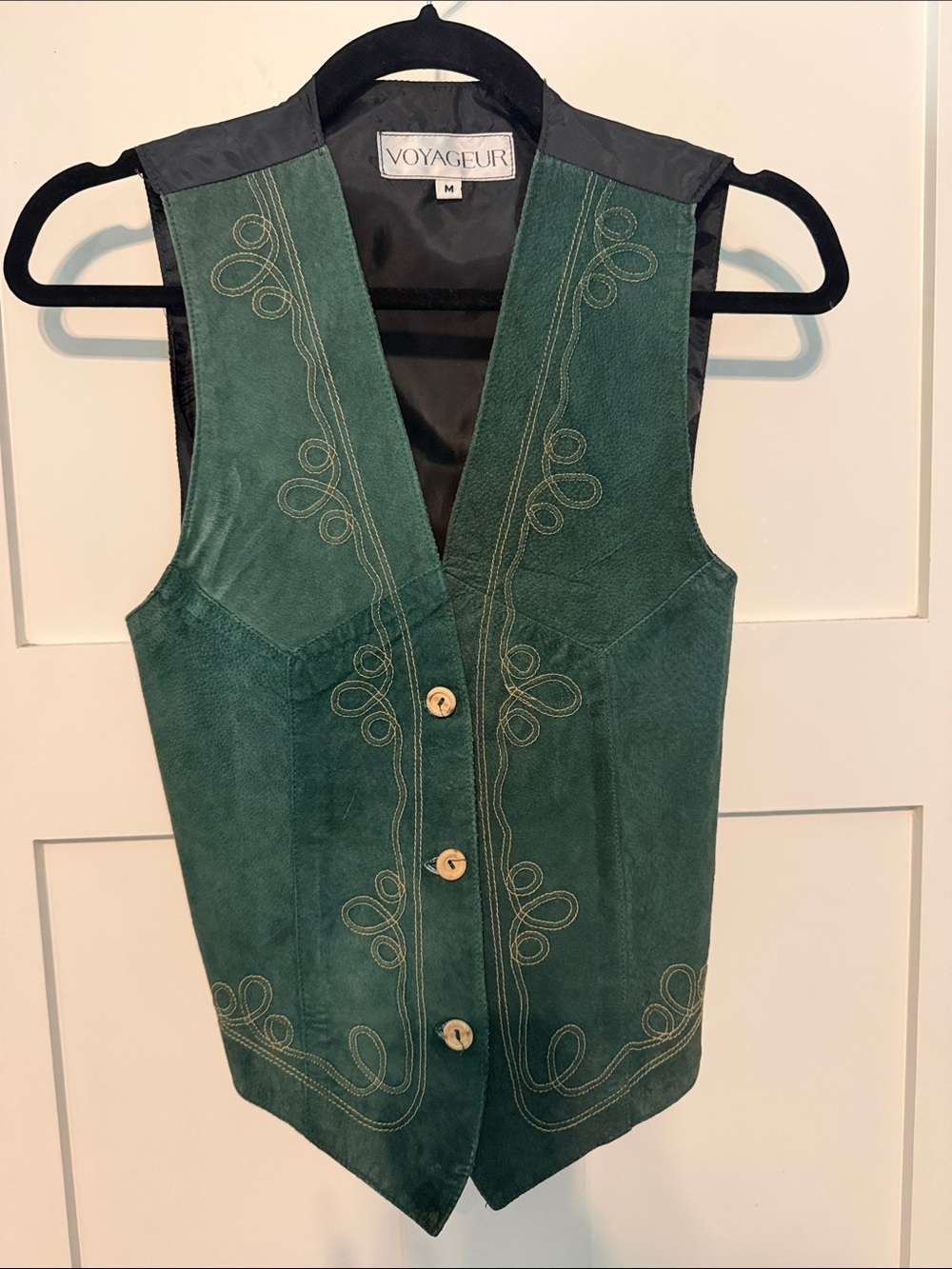 Vintage Green Suede Western Embroidered Button Vest size M